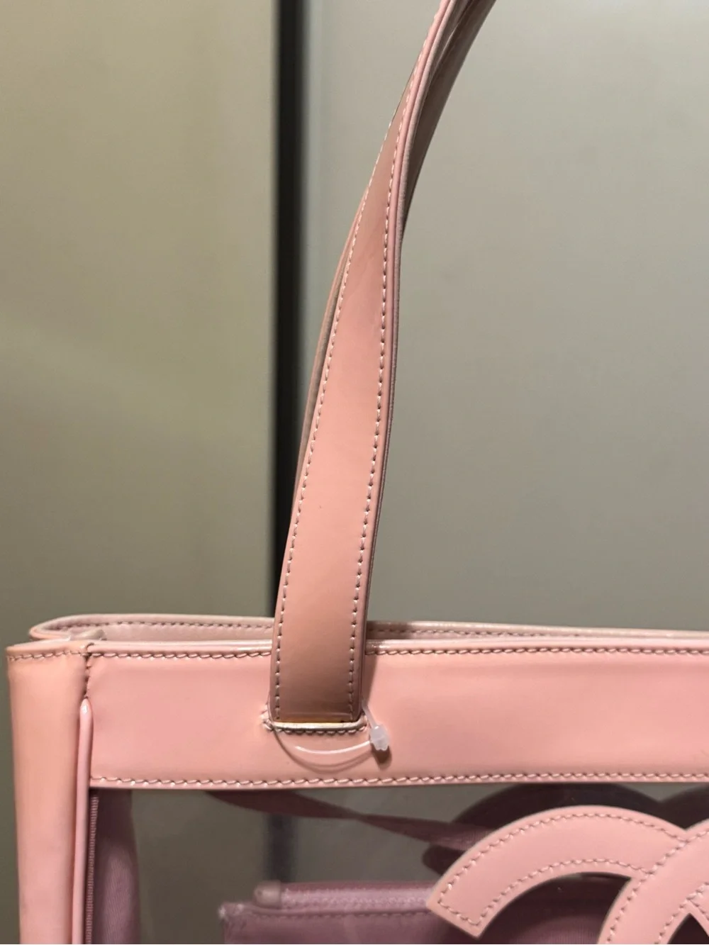 CHANEL Pink Clear Vinyl Triple CC Tote with Matching Pouch